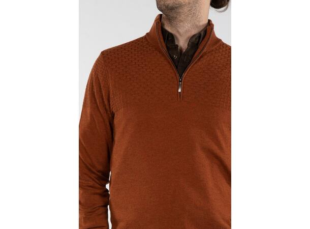 Halvsten Sweater Burnt Orange L Brick pattern half-zip 