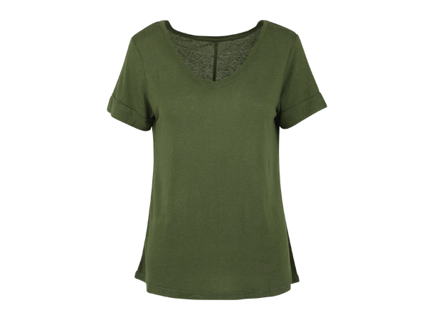 Lily V-neck Tee Olive S Linen v-neck tee 