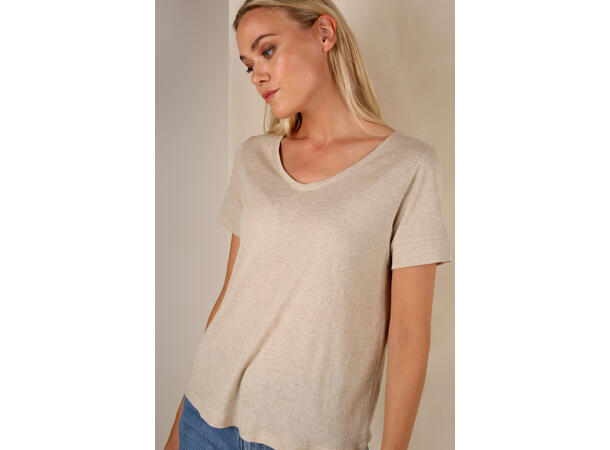 Lily V-neck Tee Sand Melange XS Linen v-neck tee 