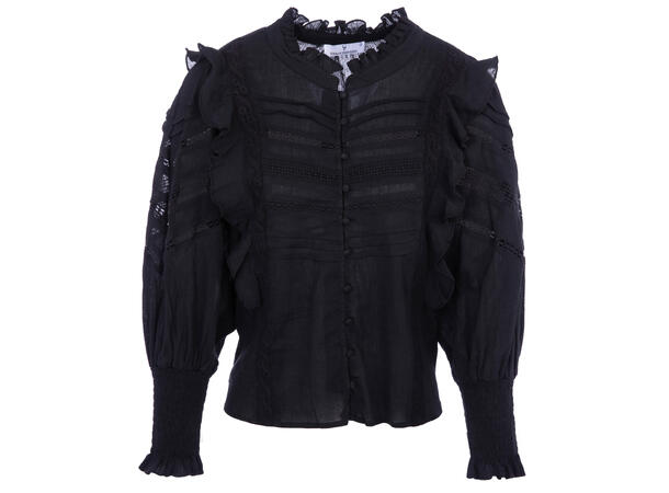 Kristy Blouse Black S Cotton blouse with lace trim 