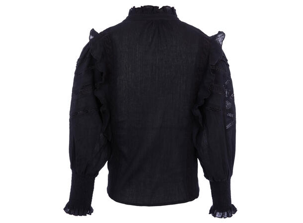 Kristy Blouse Black S Cotton blouse with lace trim 