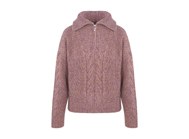 Neeti Half-zip Pink melange M Lambswool cable zip-neck sweater 