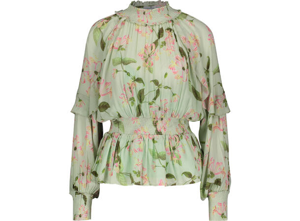Jennifer Blouse Tender greens AOP XS Chiffon smock blouse 