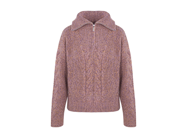 Neeti Half-zip Pink melange L Lambswool cable zip-neck sweater 