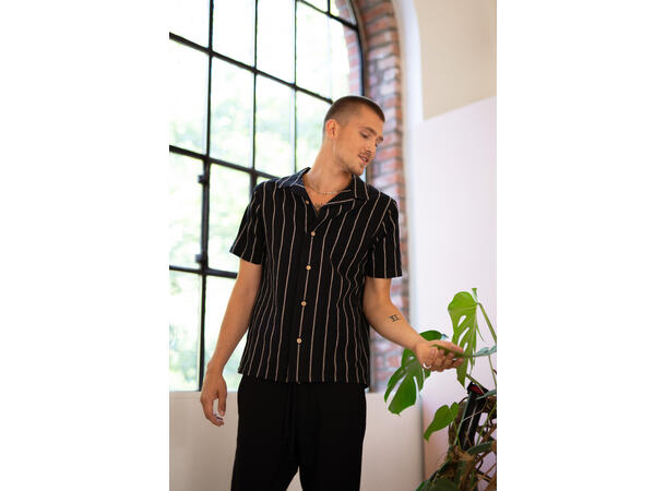 Travis Shirt Black XL Striped linen SS shirt 