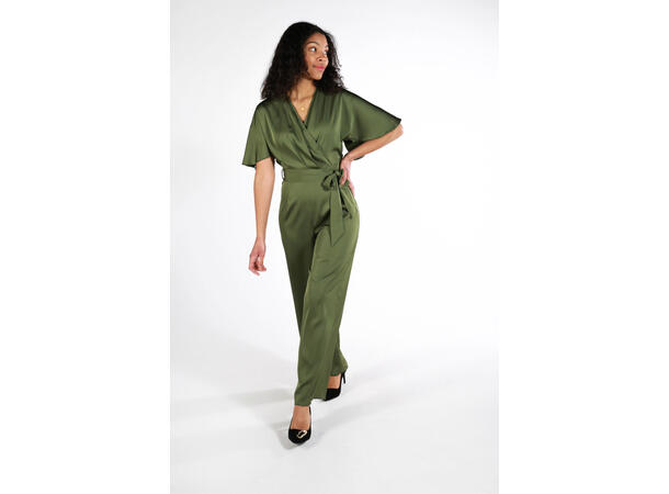 Victoria Jumpsuit Olivine S Satin wrap jumpsuit 