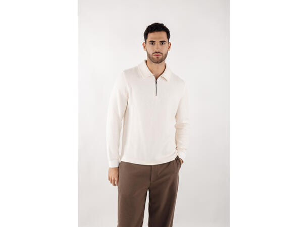 Emanuel Half-zip Cream XXL Cotton structure sweater 