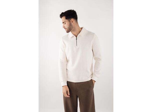 Emanuel Half-zip Cream XXL Cotton structure sweater 
