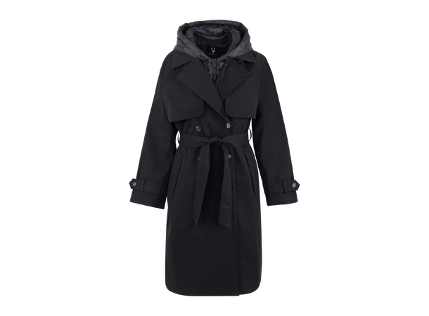Eira Coat black M Technical trench with removable hood 
