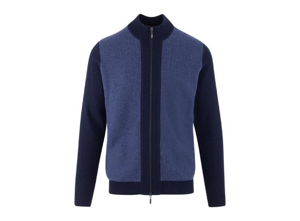 Milton Zip Cardigan Navy S Two-tone wool knit 