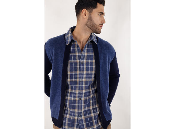 Milton Zip Cardigan Navy S Two-tone wool knit 