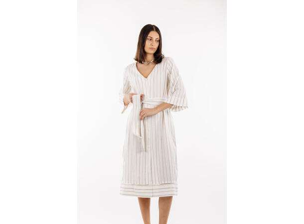 Scarlet Dress Cream S Midi linen dress w/belt 