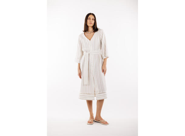 Scarlet Dress Cream S Midi linen dress w/belt 