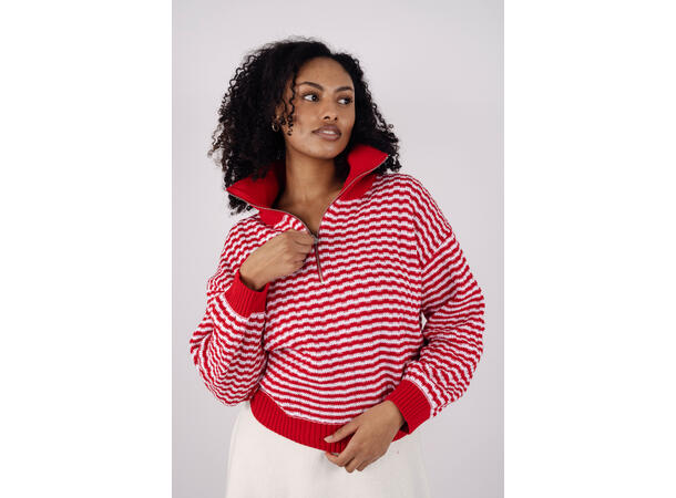 Tale Half-zip Red L Check pattern sweater 