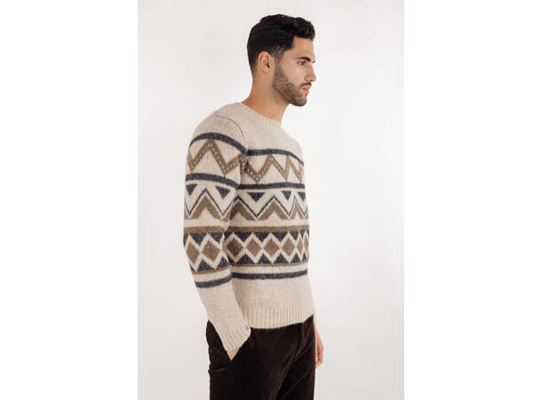 Clarence Sweater Cream multi M Ikat pattern r-neck 