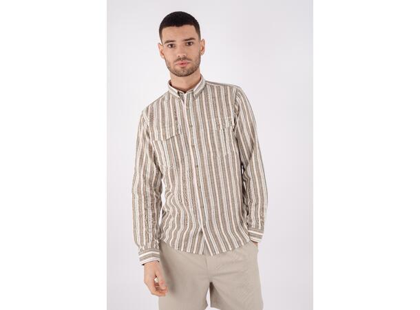 Etienne Shirt Brown Multi M Striped cargo linen shirt 