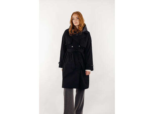 Eira Coat black XL Technical trench with removable hood 