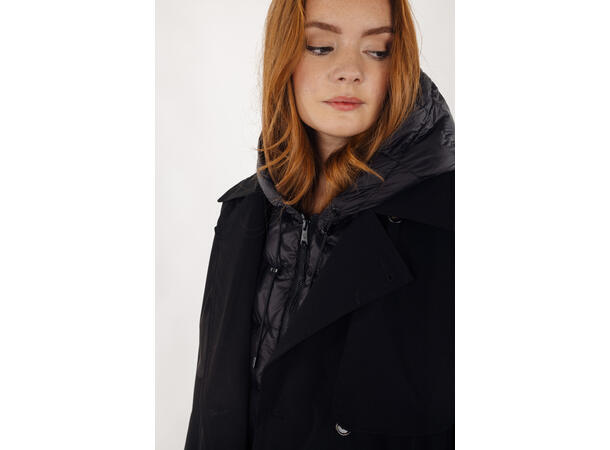Eira Coat black XL Technical trench with removable hood 
