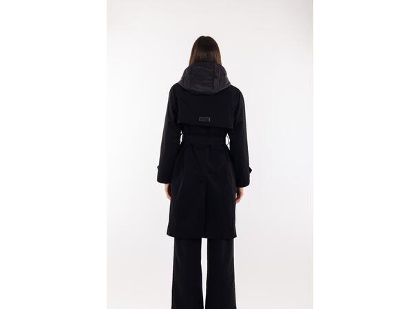 Eira Coat black XL Technical trench with removable hood 