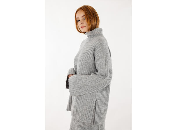 Vanya Sweater Grey Melange XL Rib knit t-neck 