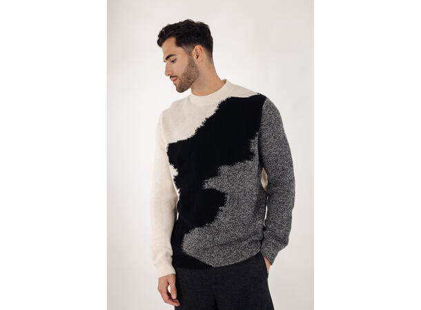 Rockefeller Sweater Cream S Intarsia knit wool sweater 