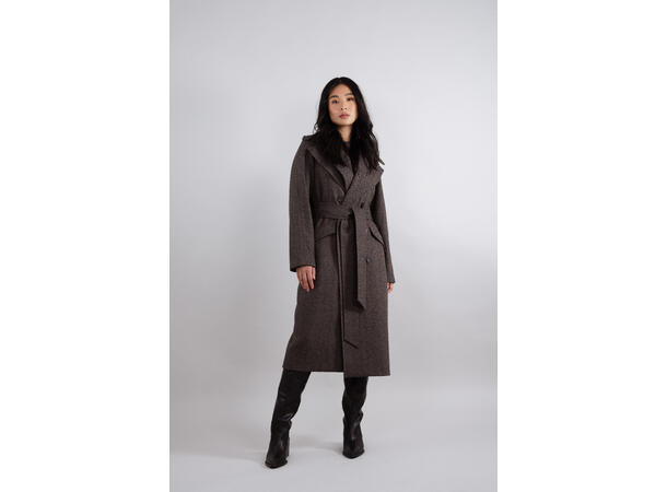 Angelina Coat Dark brown XL Herringbone wool coat 