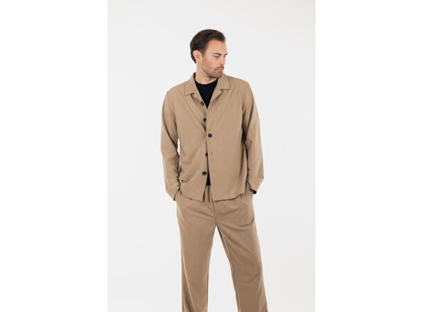 Andreas Shirt Dark Sand L Bowling collar overshirt 