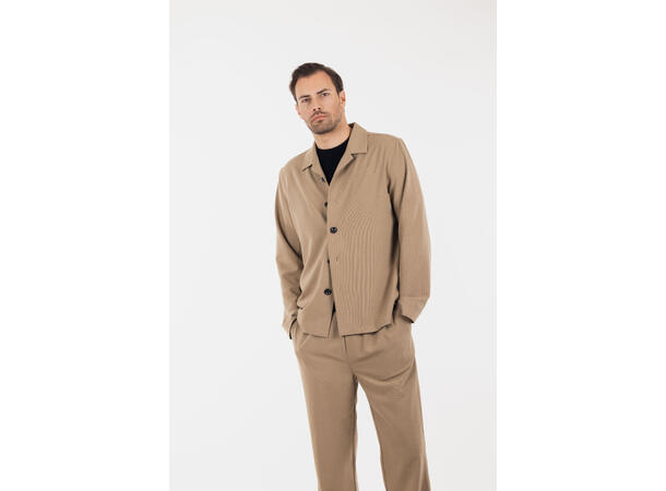 Andreas Shirt Dark Sand L Bowling collar overshirt 