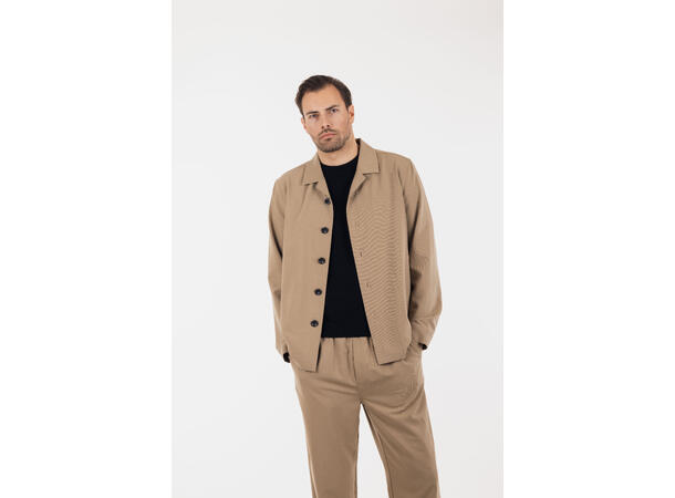 Andreas Shirt Dark Sand L Bowling collar overshirt 