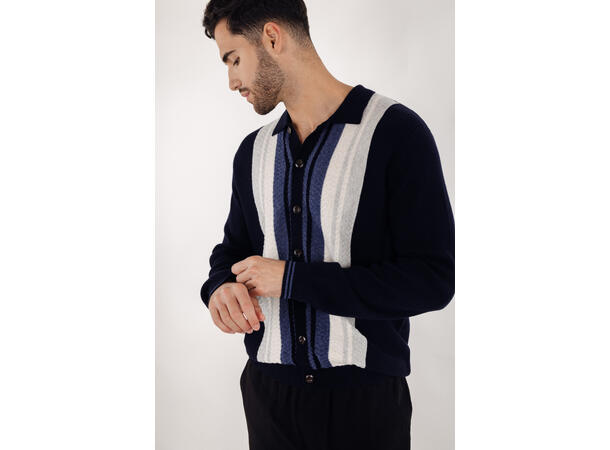 Gandalf Cardigan Navy multi XL Merino button sweater 