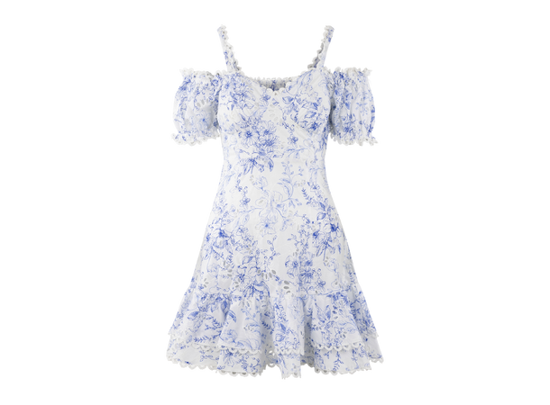 Gianna Dress Blue AOP XS Embroidery print mini dress 
