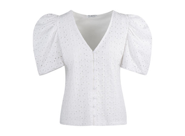 May Top White S SS cotton embroidery blouse 