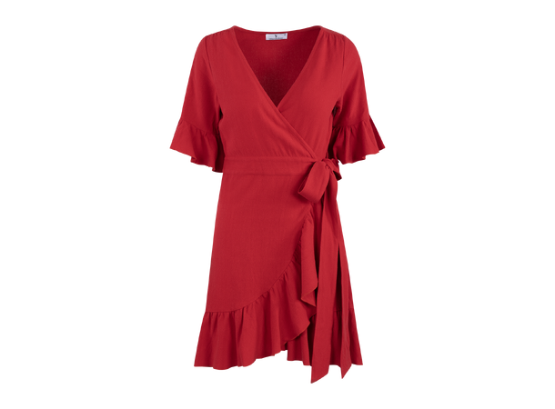 Noor Dress Red M Short linen wrap dress 