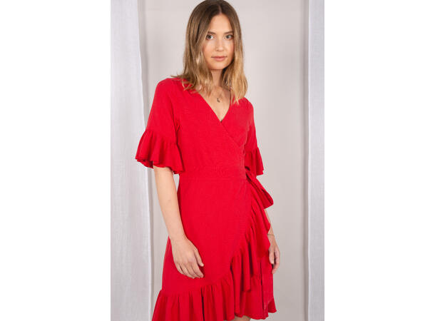 Noor Dress Red M Short linen wrap dress 