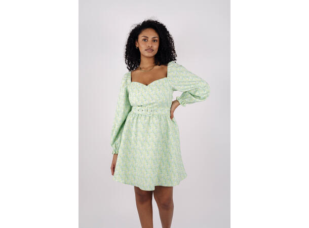 Willow Dress AOP Jade lime S Jaquard flowers belt dress 