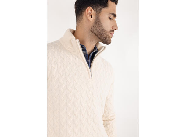 Aston Half-zip Cream M Cable knit sweater 
