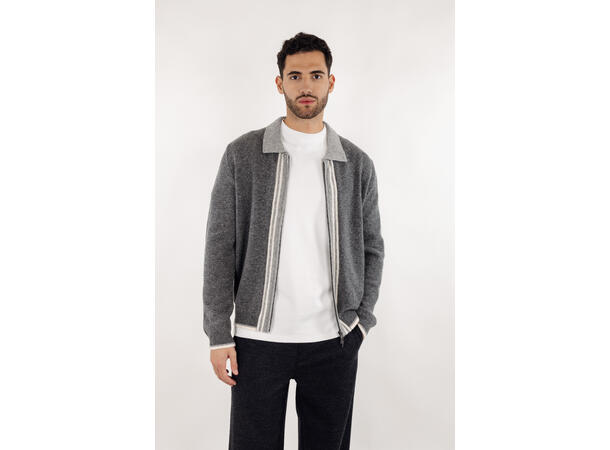 Ford zip cardigan Dark Grey Melange XL Wool knit cardigan 
