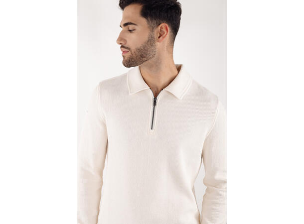 Emanuel Half-zip Cream XL Cotton structure sweater 