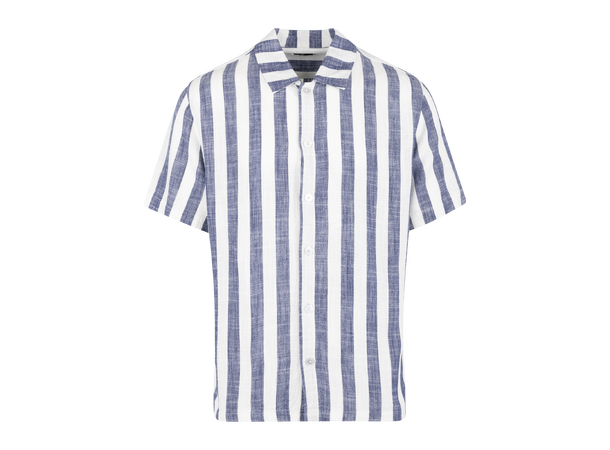 Folke Shirt Navy M Striped linen SS shirt 