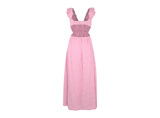 Cecilia Dress Pink M Open back frill maxi dress 