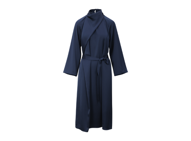 Garbo Dress Dark Navy M LS satin dress with twist 