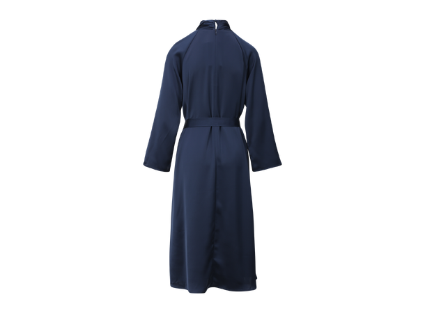 Garbo Dress Dark Navy M LS satin dress with twist 