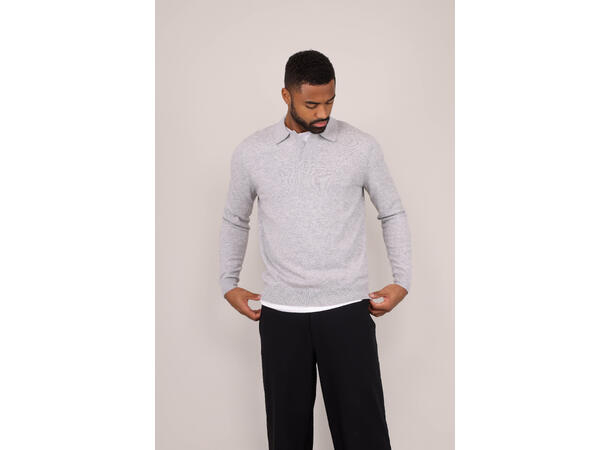Adebayo Sweater Light Grey Melange XXL Merino knit polo pique 