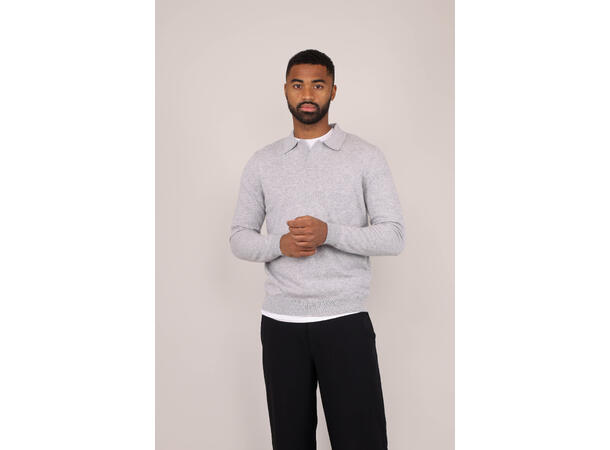 Adebayo Sweater Light Grey Melange XXL Merino knit polo pique 