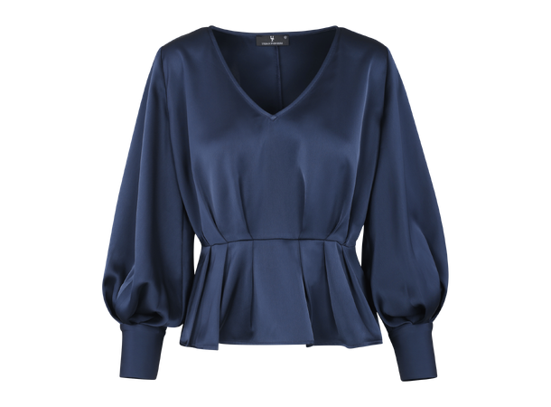Mariella LS Blouse Navy XL Satin blouse with V-neck 