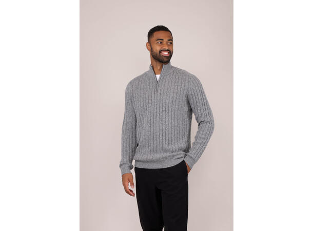 Walt Half-zip Grey Melange XXL Wool cable sweater 