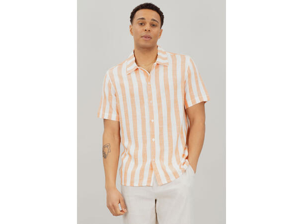 Folke SS Shirt Coral L Striped linen SS shirt 