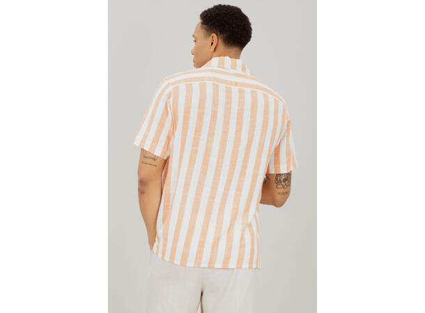 Folke SS Shirt Coral L Striped linen SS shirt 