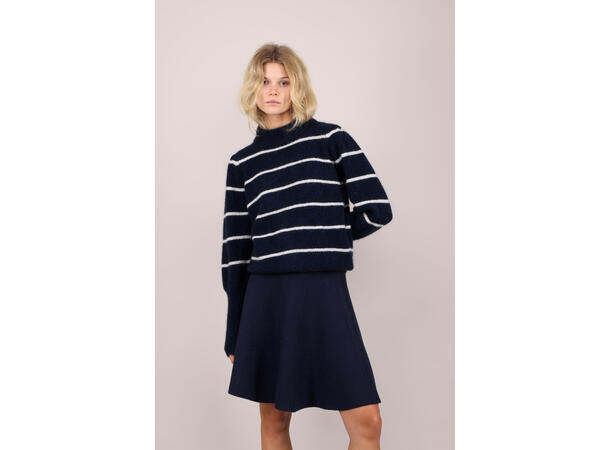 Mara Sweater Navy XL Striped puffed sleeves mohair sweater 
