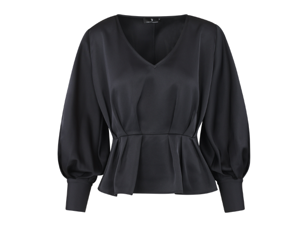 Mariella LS Blouse Black S Satin blouse with V-neck 